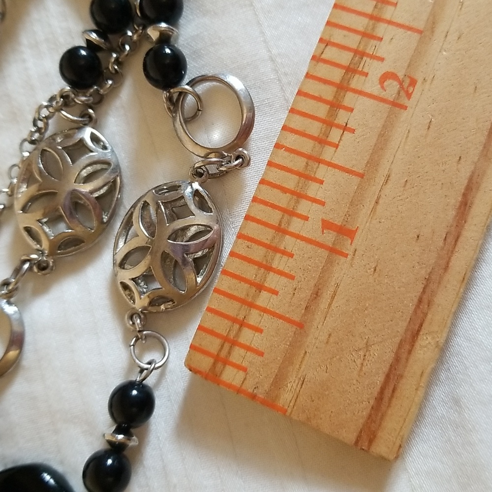 Silver Black Glass Bead Necklace - Picture 4 of 4